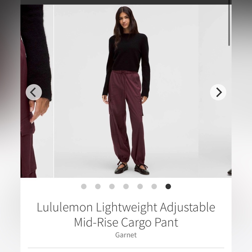 Lululemon Lightweight Adjustable
Mid-Rise Cargo Pant Garnet. Size XS. NWT